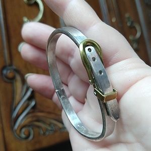 Vintage Mexico sterling silver 925 belt bracelet hinged brass accents